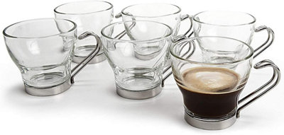 Napoli 6PC Glass Stainless Steel Espresso Coffee Cups 8cl 80ml 2.7oz