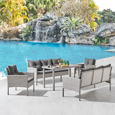 Napoli Rattan Garden Outdoor Dining Sofa Set in Grey