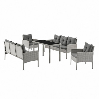 Napoli Rattan Garden Outdoor Dining Sofa Set in Grey