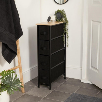 Narrow 4 Drawer Storage Cabinet Bedside Table Clothes Home Organiser, Black