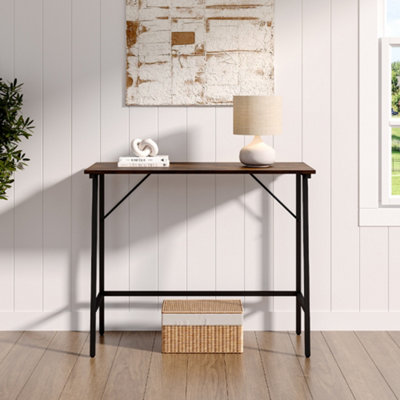 Narrow Entryway Table Console Table with Wooden Top and Metal Legs for Hallway
