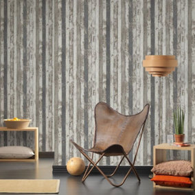 Narrow Wood Planks Wallpaper Grey - AS Creation 9591-42