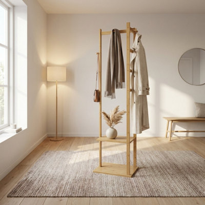 Narrow Wooden Clothes Rail With 2 Shelves