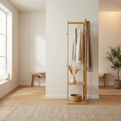 Narrow Wooden Clothes Rail With 2 Shelves
