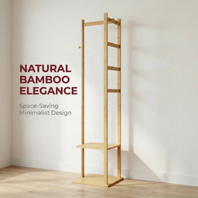 Narrow Wooden Clothes Rail With 2 Shelves