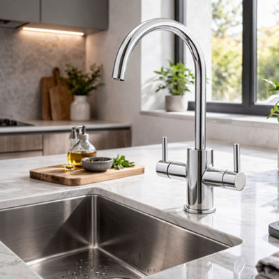 Narva Kitchen Mixer Tap Chrome - Dual Lever Controls - Swivel Spout ...