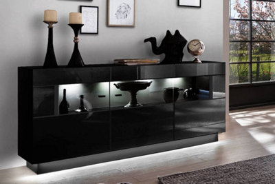 Nata 84 Display Sideboard Cabinet in Black High Gloss - 1600mm x 850mm x 430mm - Modern Showcase with Optional LED