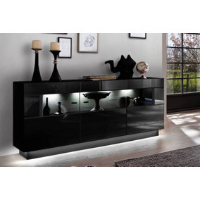 Nata 84 Display Sideboard Cabinet in Black High Gloss - 1600mm x 850mm x 430mm - Modern Showcase with Optional LED