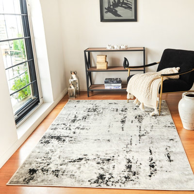 NATALIA Abstract Modern Marble Light Grey Area Rug 130 x 170 cm