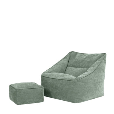 Giant Bean Bag Chair For Adults With Ottoman, Fur Faux Beanbag Sofa Bed Memory Foam Filled Plush Lazy Floor Sofa Footstool Couch Living Room Bedroom Dorm Apart
