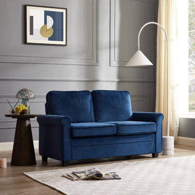 Nathan 2 Seater Fabric Pull Out Sofa Bed With Mattress Blue Velvet
