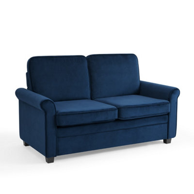 Nathan 2 Seater Fabric Pull Out Sofa Bed With Mattress, Blue Velvet