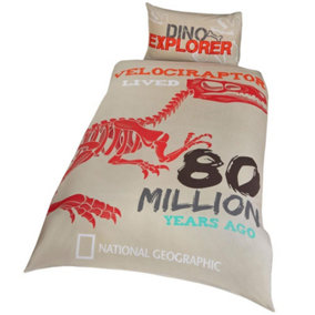 National Geographic Dino Explorer Velociraptor Duvet Set Beige/Red (Single)