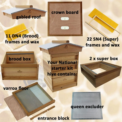 National Pine Bee Hive Starter Kit with Frames and Wax Gabled Roof - 3