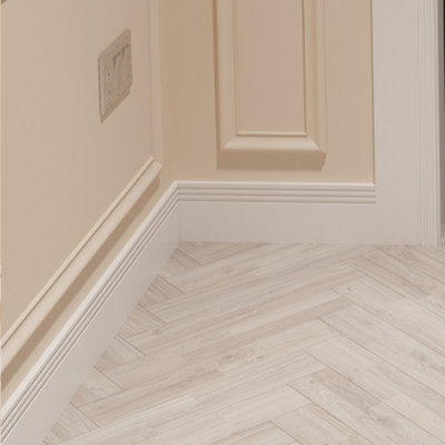 National Skirting Groove III MDF Skirting Board - 300mm x 18mm x 3040mm, Primed, No Rebate