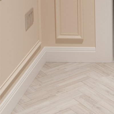 National Skirting Stepped MDF Skirting Board - 300mm x 25mm x 4200mm, Primed, No Rebate