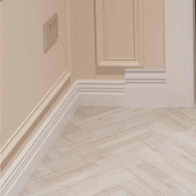National Skirting Stockholm MDF Skirting Board Cover - 200mm x 25mm 4200mm Primed (To Cover 130mm Existing Skirting)