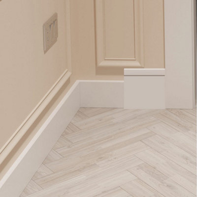 National Skirting V-Groove I MDF Skirting Board Cover - 200mm x 25mm 3040mm Primed (To Cover 150mm Existing Skirting)