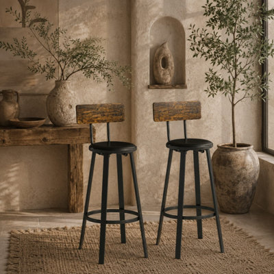 NATO SET OF 2 RUSTIC BROWN AND BLACK INDUSTRIAL STEEL FRAME BAR STOOLS ...