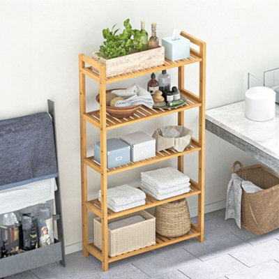 Natural 5-Tier Wooden Shoe Rack Solid for Entryway and Exitway