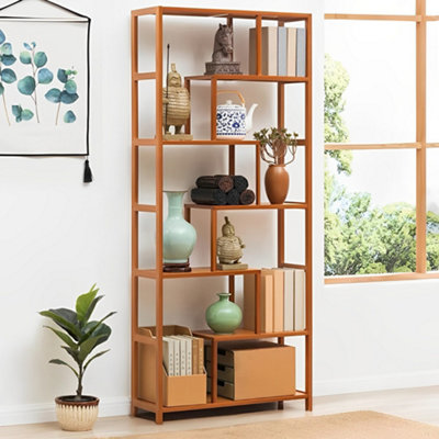 Natural 7-Tier Wooden Bookcase Display Stand Storage