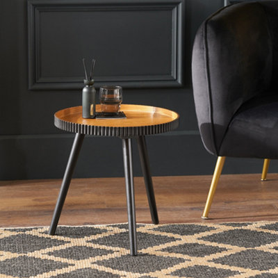 Natural and Black Tripod Round Wood Side Table