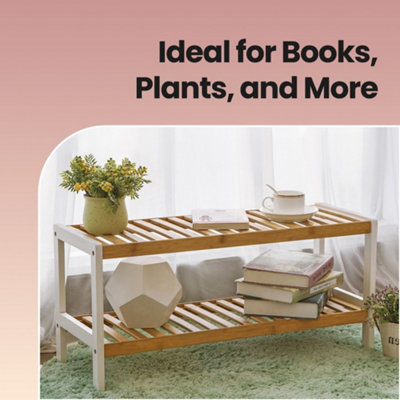 Natural Bamboo 2-Tier Shoe Rack, Shelf for Shoes Plants Books, for ...