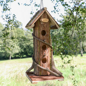 Natural Bark Three Tier Bird House Nesting Box Decorative Garden Wood Bird Nesting Box