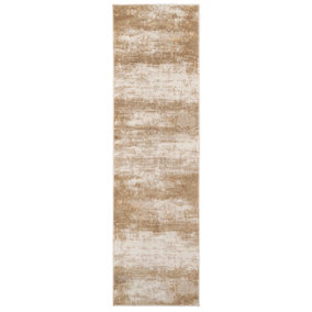 Natural Beige Distressed Abstract Runner Rug 70x240cm