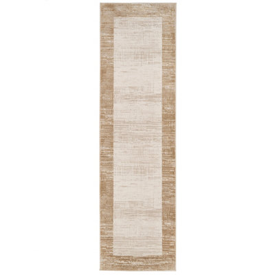 Natural Beige Distressed Bordered Runner Rug 70x240cm