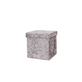 Natural beige Foldable Crushed Velvet Storage Box Ottoman Bench Cube 38x38cm