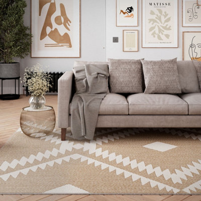 Natural Beige Geometric Textured 3D Pile Living Area Rug 120x170cm