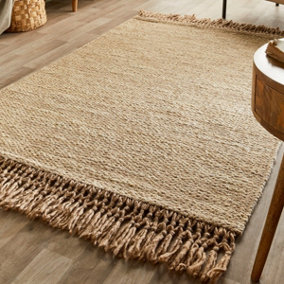 Natural/Beige Plain , Natural Fibers, Kilim , Modern Handmade Rug For Bedroom & Living Room-120cm X 170cm