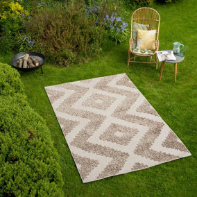 Natural Beige Textured Geometric All-Weather Indoor Outdoor Flatweave Rug 200x290cm