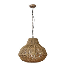 Natural Brown Scandi Style Woven Rope Ceiling Pendant Light Fitting - Including Bulb