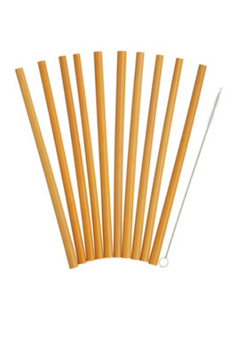 Natural Elements Reusable Straws, 10 Piece Bamboo Straw Set with Cleaning Brush, 19cm