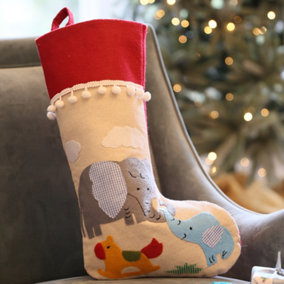 Natural Elephant Pom Pom Xmas Gift Decoration Christmas Stocking
