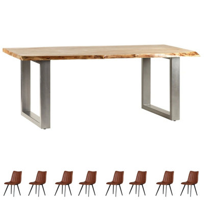 Natural Essential Large Dining Table Set With 8 Chairs | DIY at B&Q