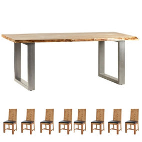 Natural Essential Live Edge Large Dining Table Set With 8 Chairs