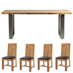 Natural Essential Live Edge Medium Dining Table Set With 4 Chairs