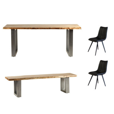 Natural Essential Medium Dining Table Set 2 Chairs And 1 Bench DIY at B&Q