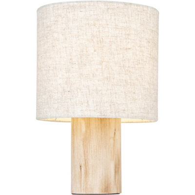 Natural Eucalyptus Wood Table Lamp - Natural Linen Shade - 300mm Tall Light - 10W LED E27