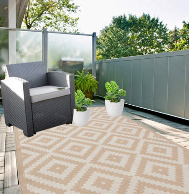 Natural Geometric Lightweight Outdoor Rug, 90cmx150cm (3ftx5ft) DIY