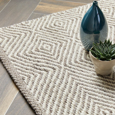 Natural Geometric Wool Modern Geometric Handmade Rug for Living Room and Bedroom-67cm X 200cm
