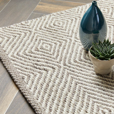 Natural Geometric Wool Modern Geometric Handmade Rug for Living Room and Bedroom-80cm X 150cm