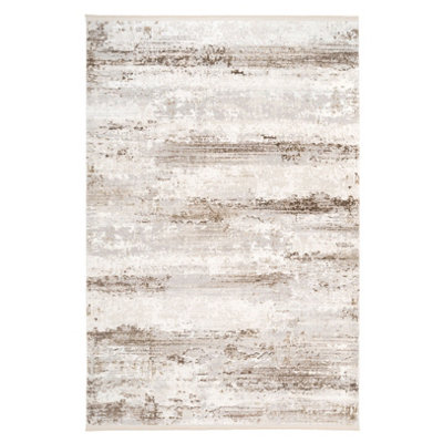 Natural Greige Super Soft Abstract Fringed Area Rug 120x170cm