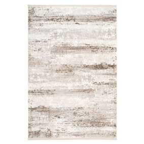 Natural Greige Super Soft Abstract Fringed Area Rug 120x170cm