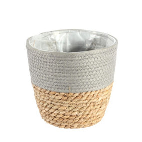 Natural & Grey Two Tone Seagrass Basket Planter. Lined. H18 cm