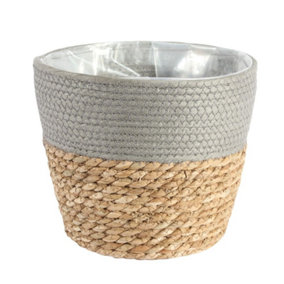 Natural & Grey Two Tone Seagrass Basket Planter. Lined. H20 cm