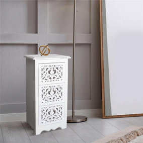 Natural Hand Made Indian Mango Wood 3 Drawer Storage Unit Bedside Table White 37.5 x 33 x 67 cm